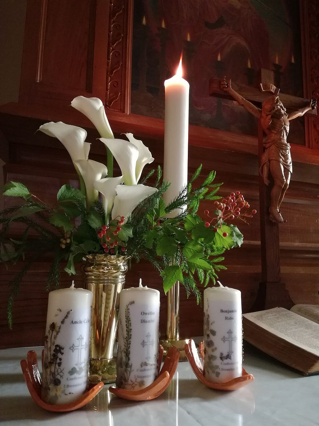 Confirmation candles on the altar